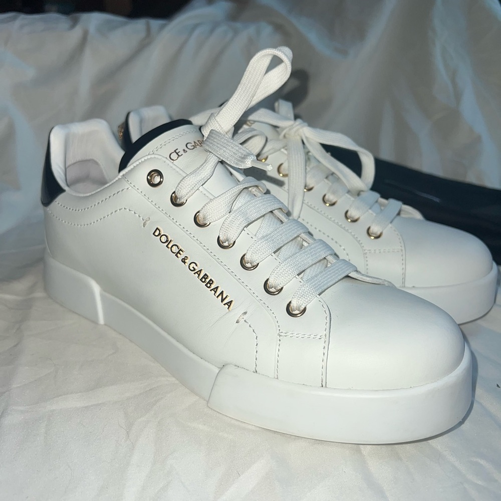 Dolce & Gabbana White, Black and Gold Portofino Sneakers